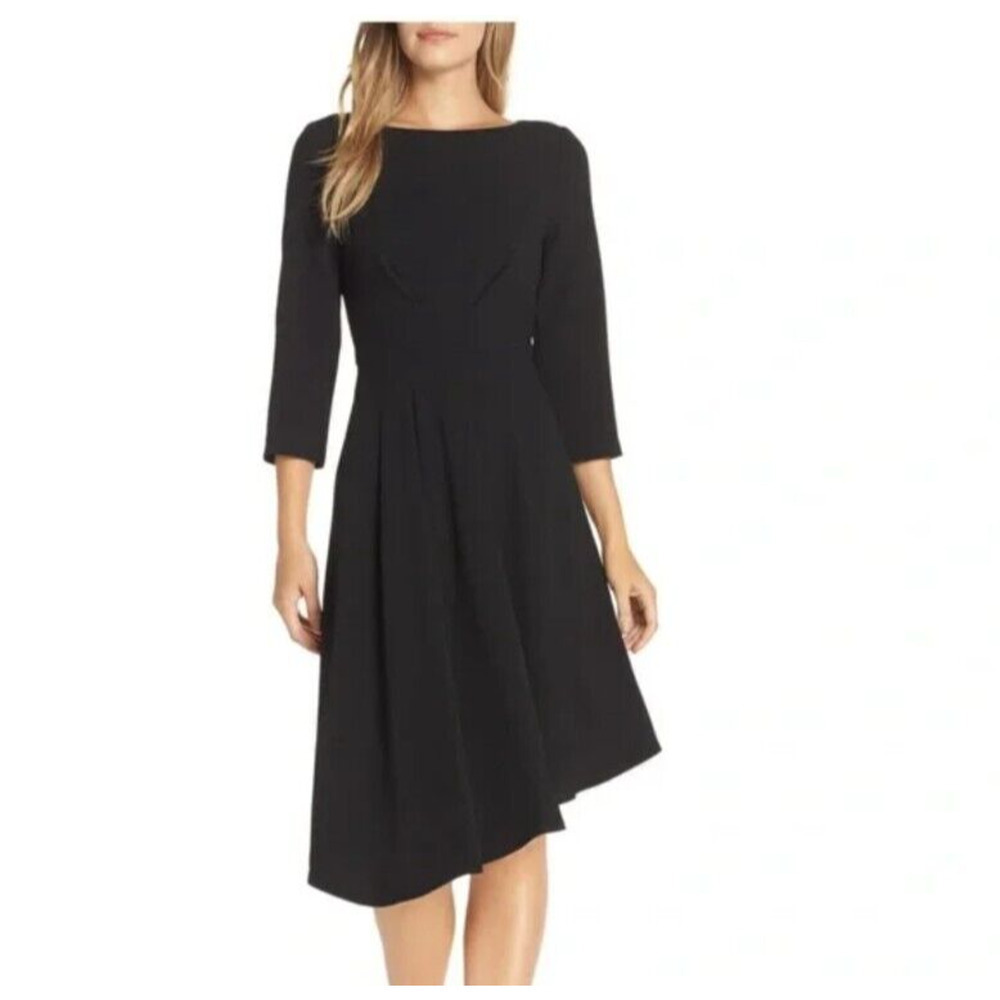 Harper Rose 16 Asymmetrical Dress Women Navy Blue Knee Length 3/4 Sleeve Texture
